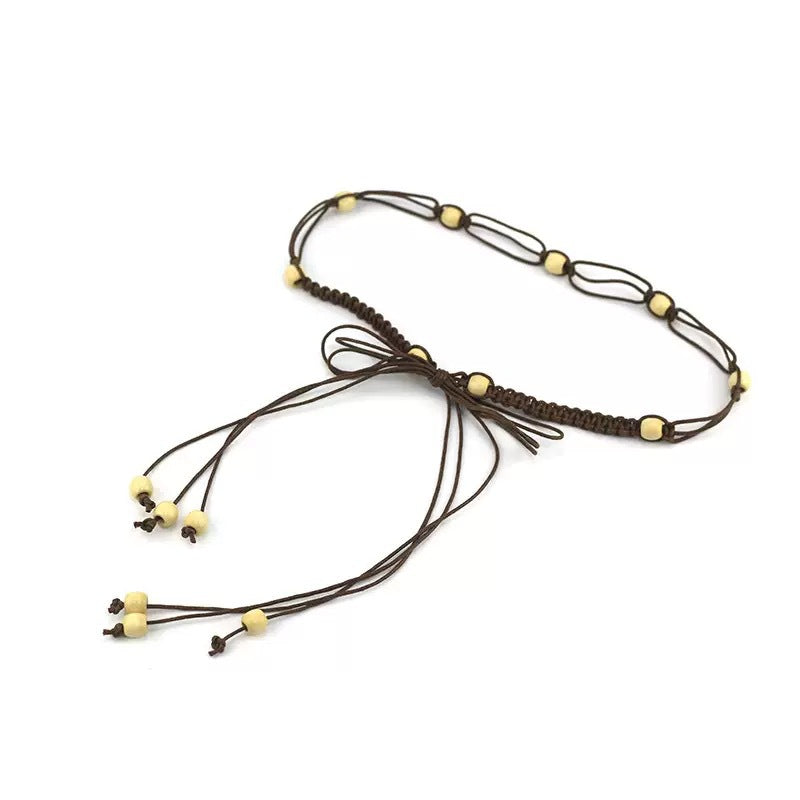 Boho Wooden Bead Woven Tassel Waist Rope | Retro Ethnic Style Unique Design Belt