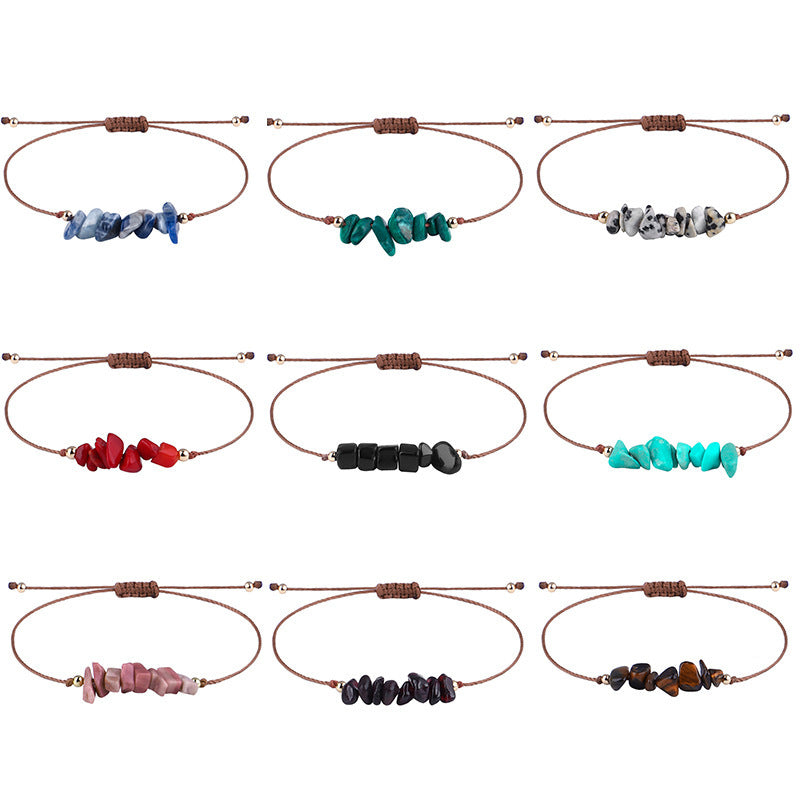 Boho Natural Irregular Stone Adjustable Braided Bracelet | Multi-Color Crystal Beaded Cord Bracelet
