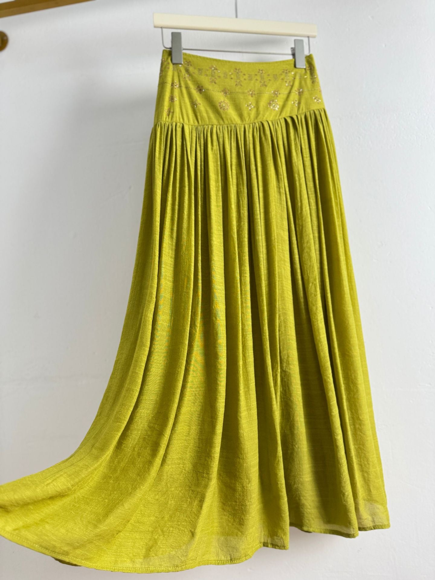 Boho High Waist Gold Embroidery Flare Maxi Skirt | Retro Vacation Drape A-Line Skirt