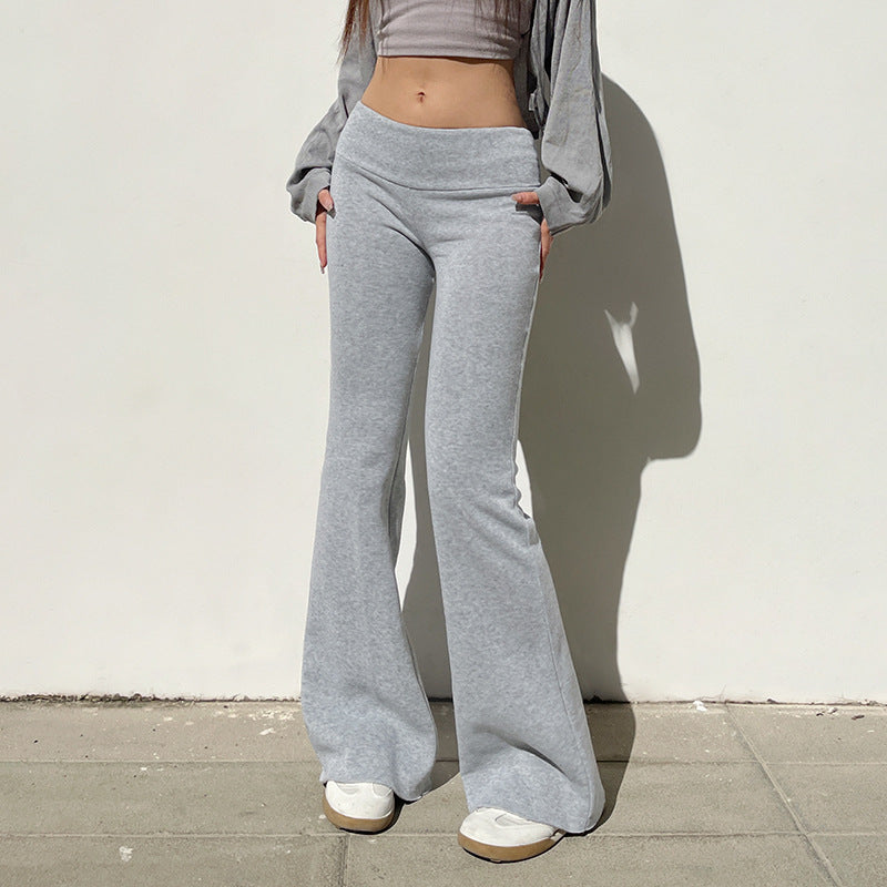Low-Rise Foldover Waist Flared Sweatpants