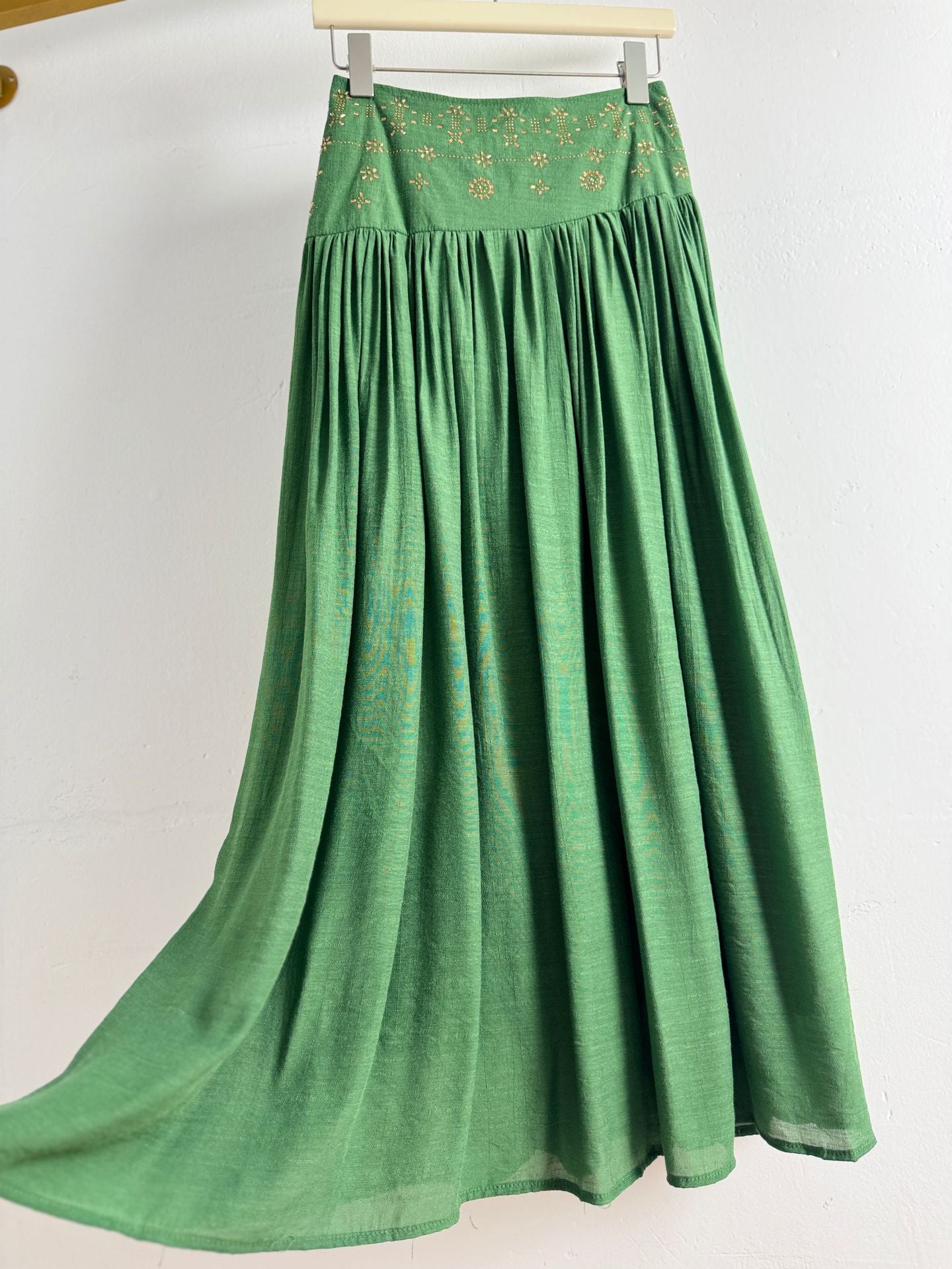 Boho High Waist Gold Embroidery Flare Maxi Skirt | Retro Vacation Drape A-Line Skirt