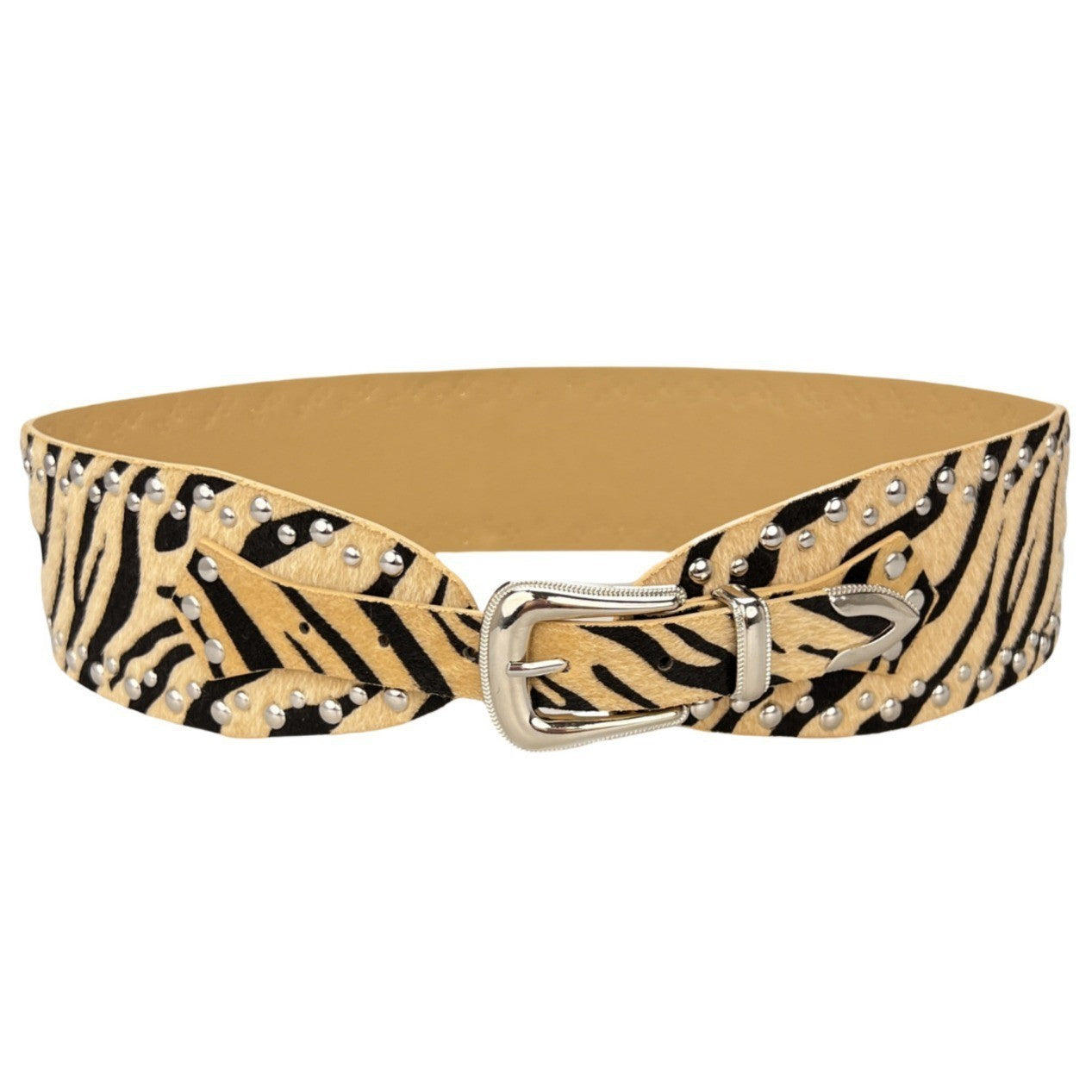 Western Cowboy Style Rivet Wide Belt | Vintage Embossed Zebra Pattern Personalized Leather Belt