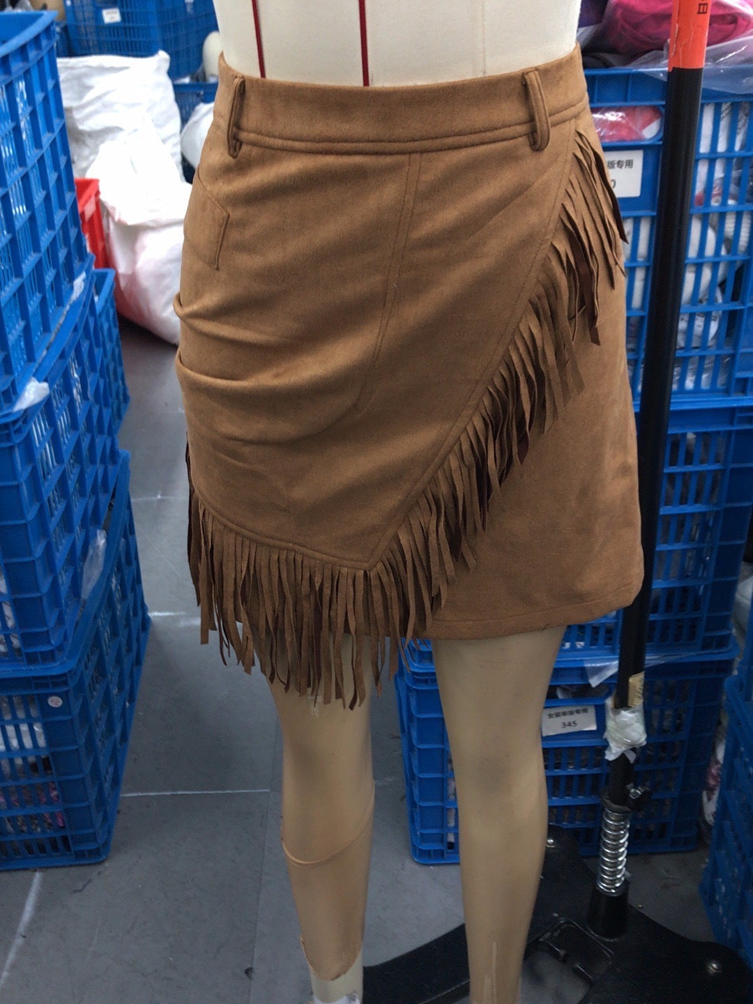 Vintage Western Style Suede Fringe Wrap High Waist Mini Skirt | Y2K Slimming A-Line Skirt