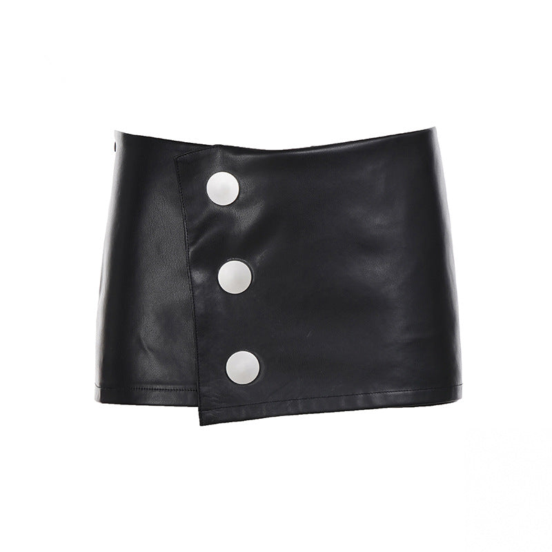 Y2K Style Metal Button/Studded/Belt/Bow Decorated PU Leather Mini Skirt Collection
