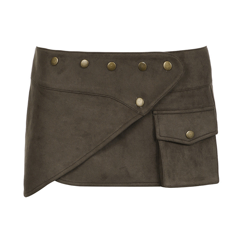 Y2K Style Metal Button/Studded/Belt/Bow Decorated PU Leather Mini Skirt Collection