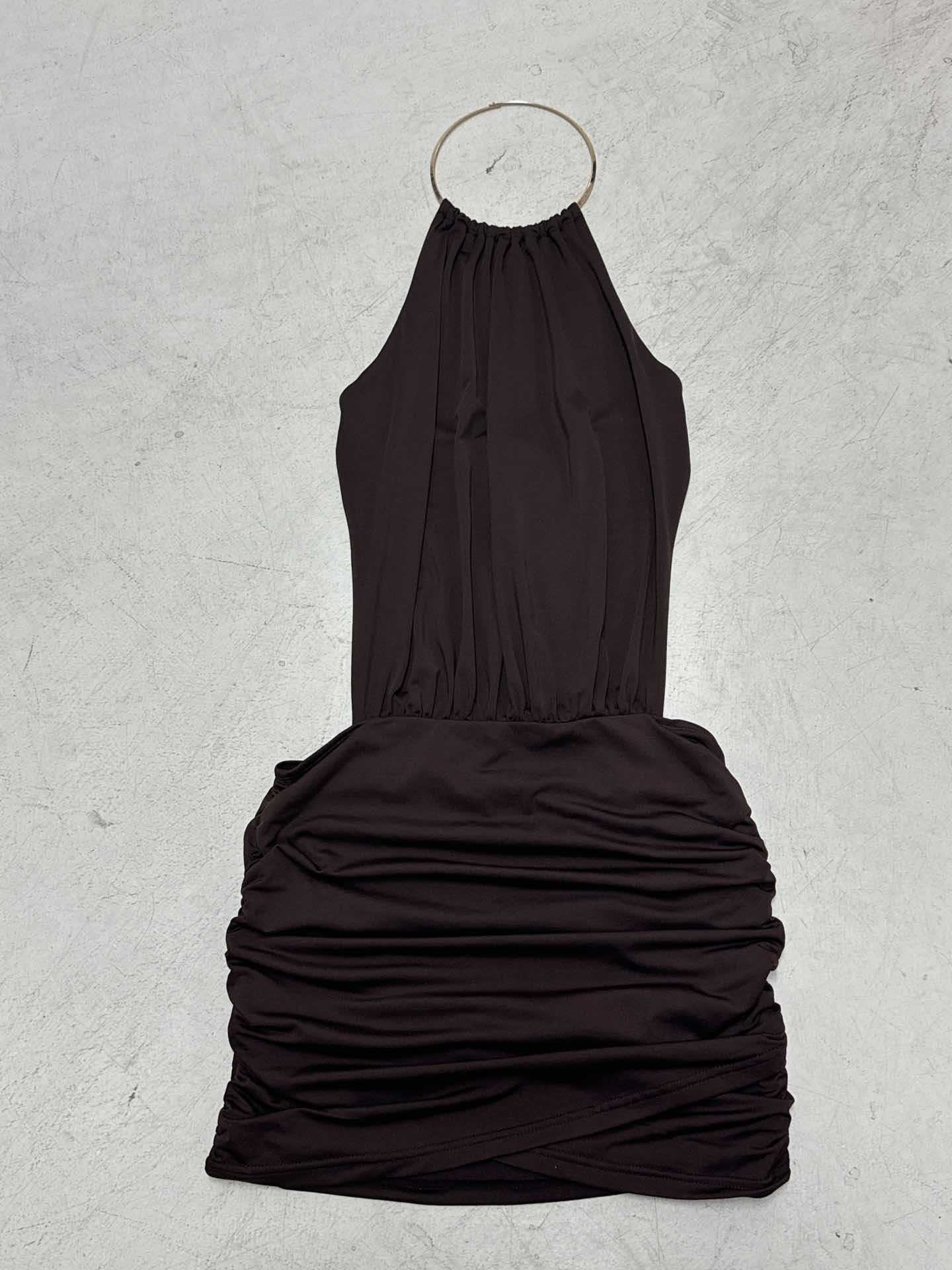 Boho Metal Halter Cutout Ruched Mini Dress