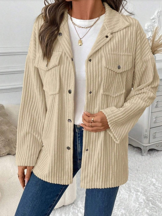 Beige Corduroy Boho Loose Shirt Jacket
