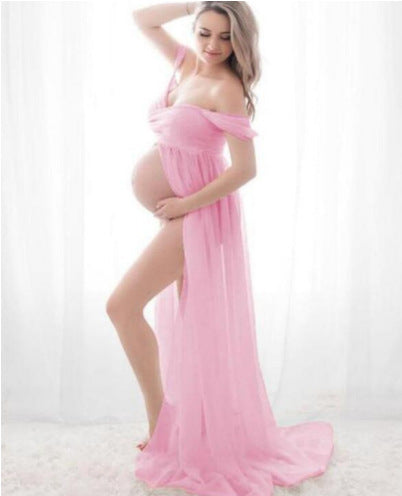 Maternity Photo Shoot Off Shoulder Chiffon Trailing Maxi Dress