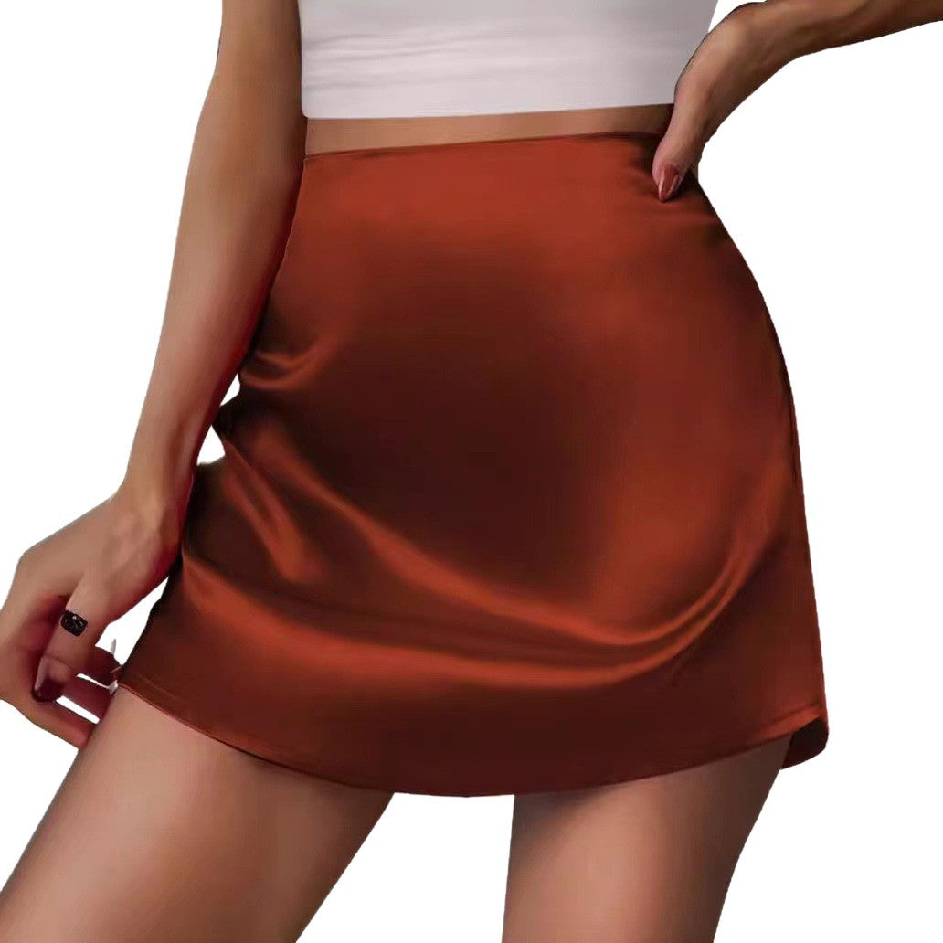 Bohemian Solid Color Satin High Waist Flowy A-Line Mini Skirt