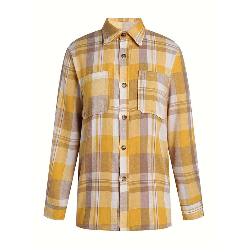 Pink-Tone Plaid Boho-Style Loose Shirt