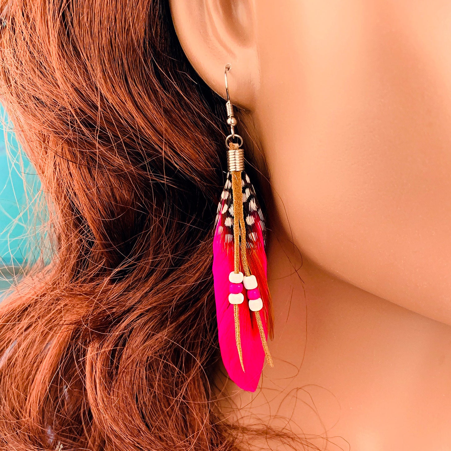 Boho Colorful Feather Beaded Tassel Earrings | Ethnic Style Unique Design Earrings