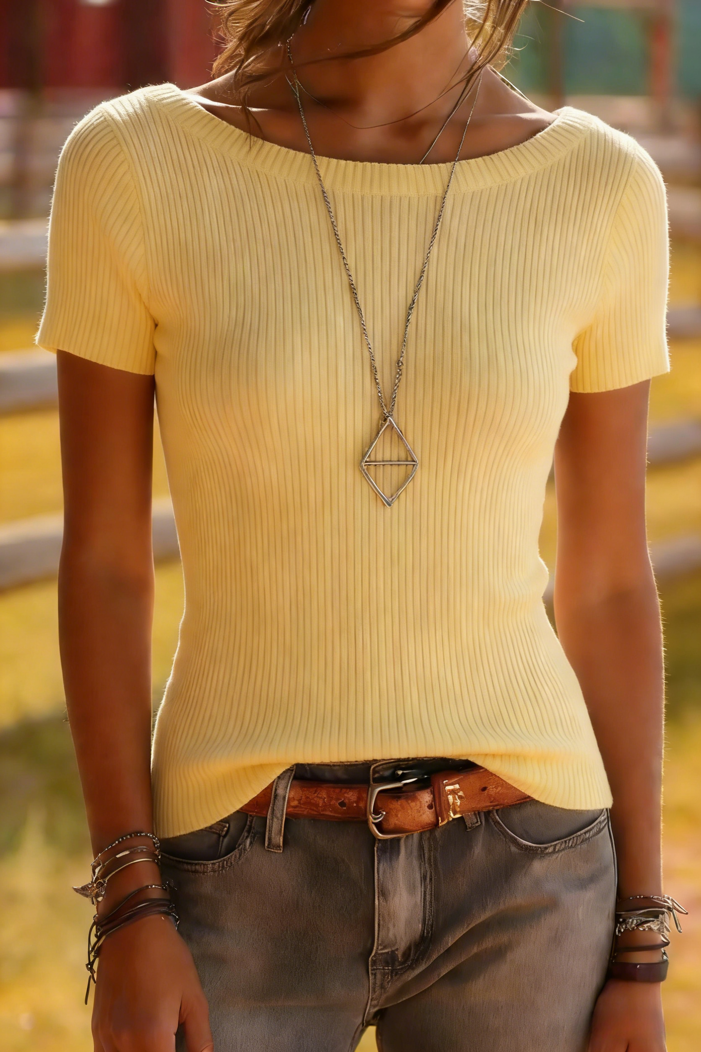 Ribbed Knit Short Sleeve Top - Classic Fitted Tee