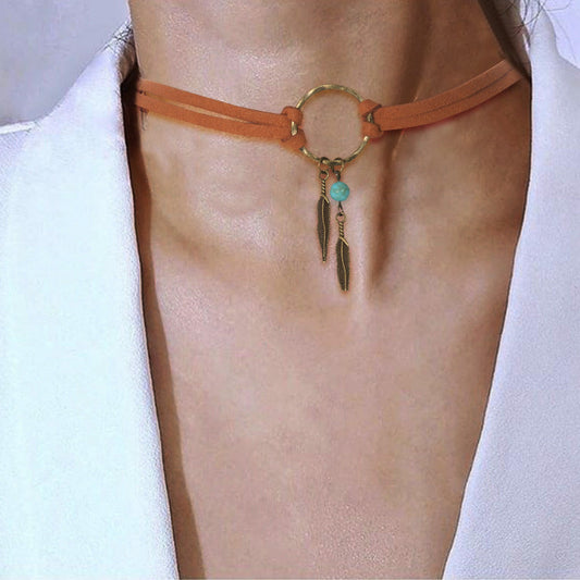 Leaf Turquoise Leather Choker