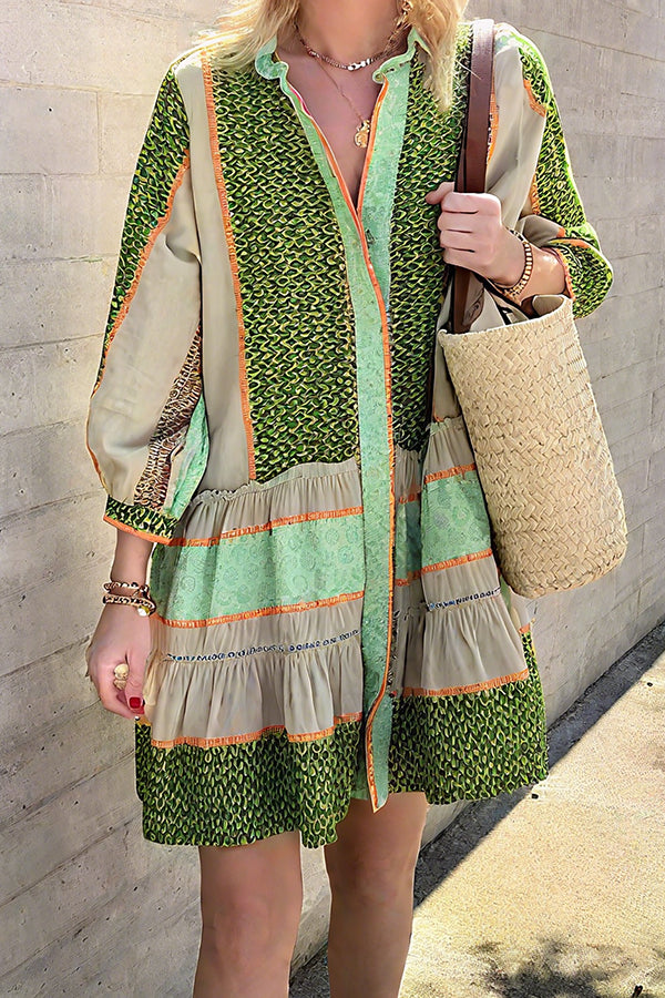 Bohemian Striped Polka Dot Pleated Dress