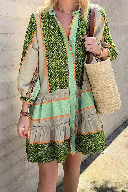 Bohemian Striped Polka Dot Pleated Dress