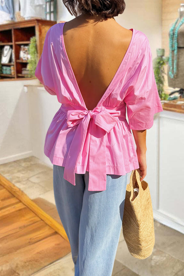 French Style Backless Bow Blouse