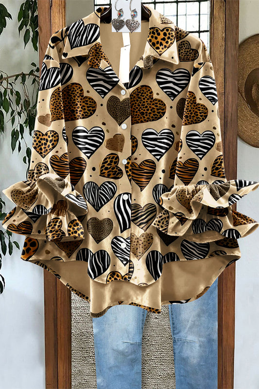 Velvet Heart Animal Print Ruffled Sleeve Top
