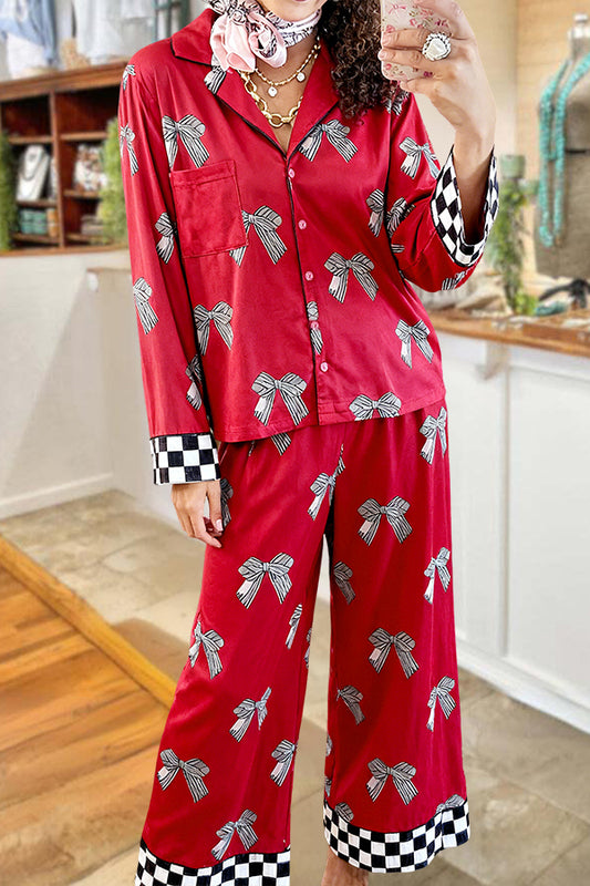Retro Bow Plaid Pajama Set