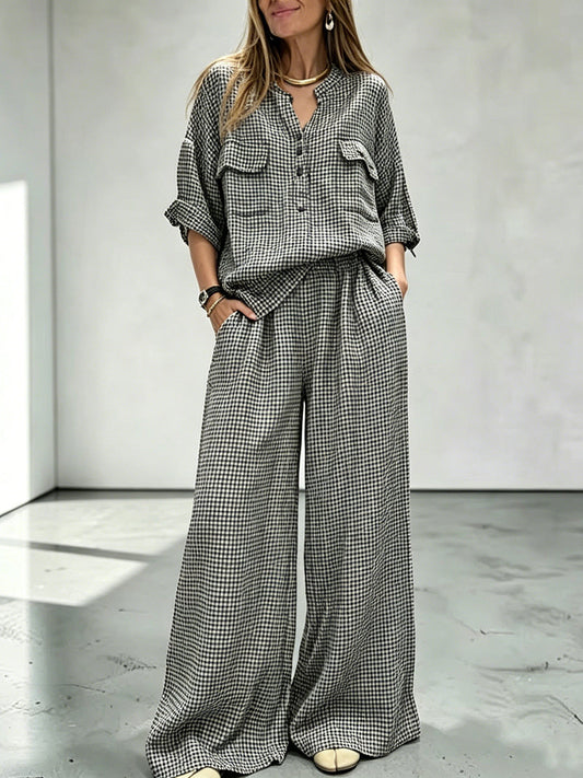 Classic Gingham Check Button-Down Two-Piece Set