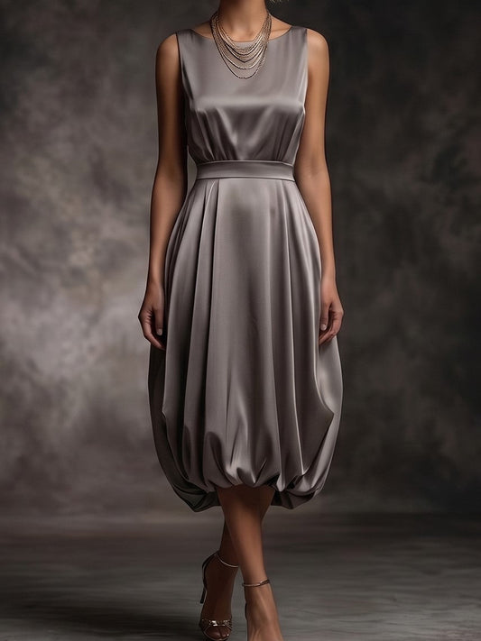 Sleeveless Satin Bubble Midi Dress