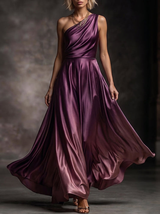 Purple Ombre One-Shoulder Satin Gown