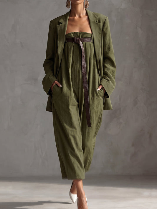 Olive Green Oversized Blazer And Jumpsuit Set