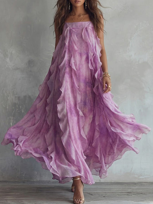 Lavender Cascade Ruffle Maxi Dress