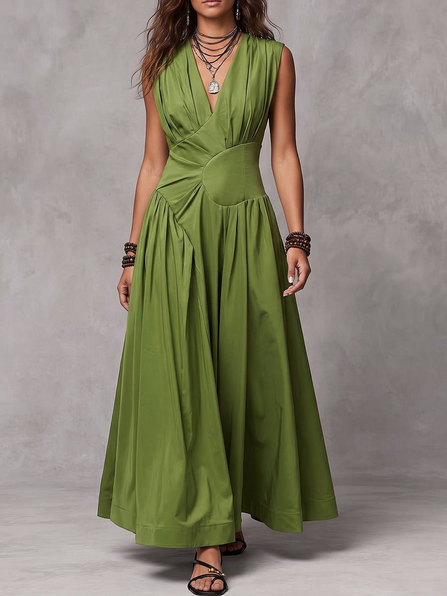 Olive Green Wrap Draped Maxi Dress