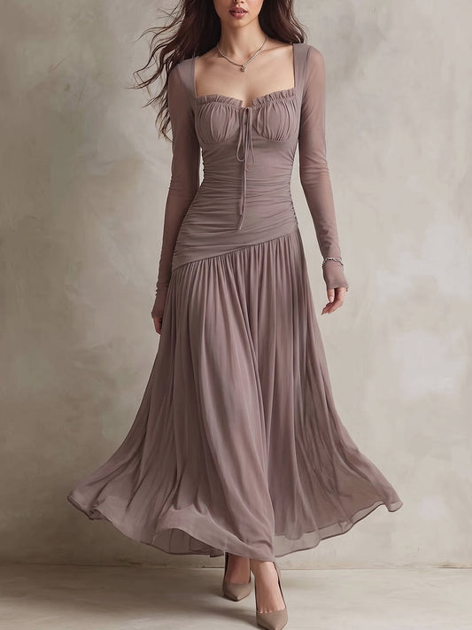 Mauve Ruched Tie-Front Maxi Dress