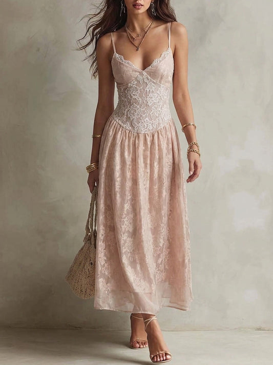 Blush Lace Corset Midi Dress