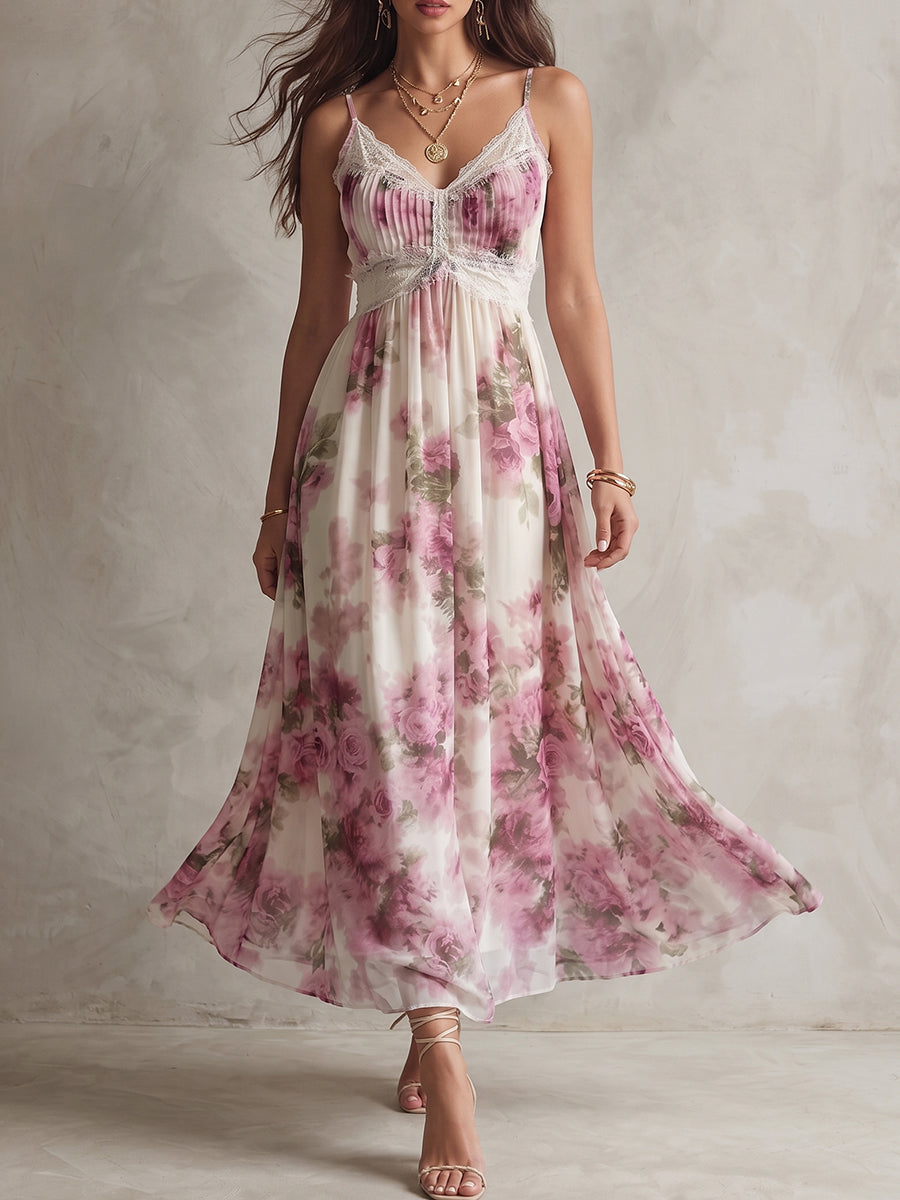 Mauve Floral Lace Midi Dress