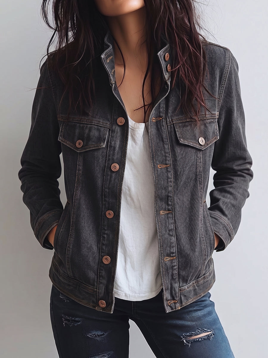Charcoal Button-Up Denim Jacket