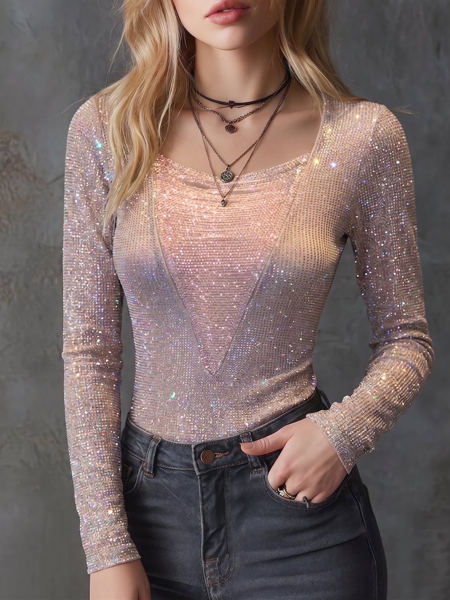 Pink Sequin Bodycon Top