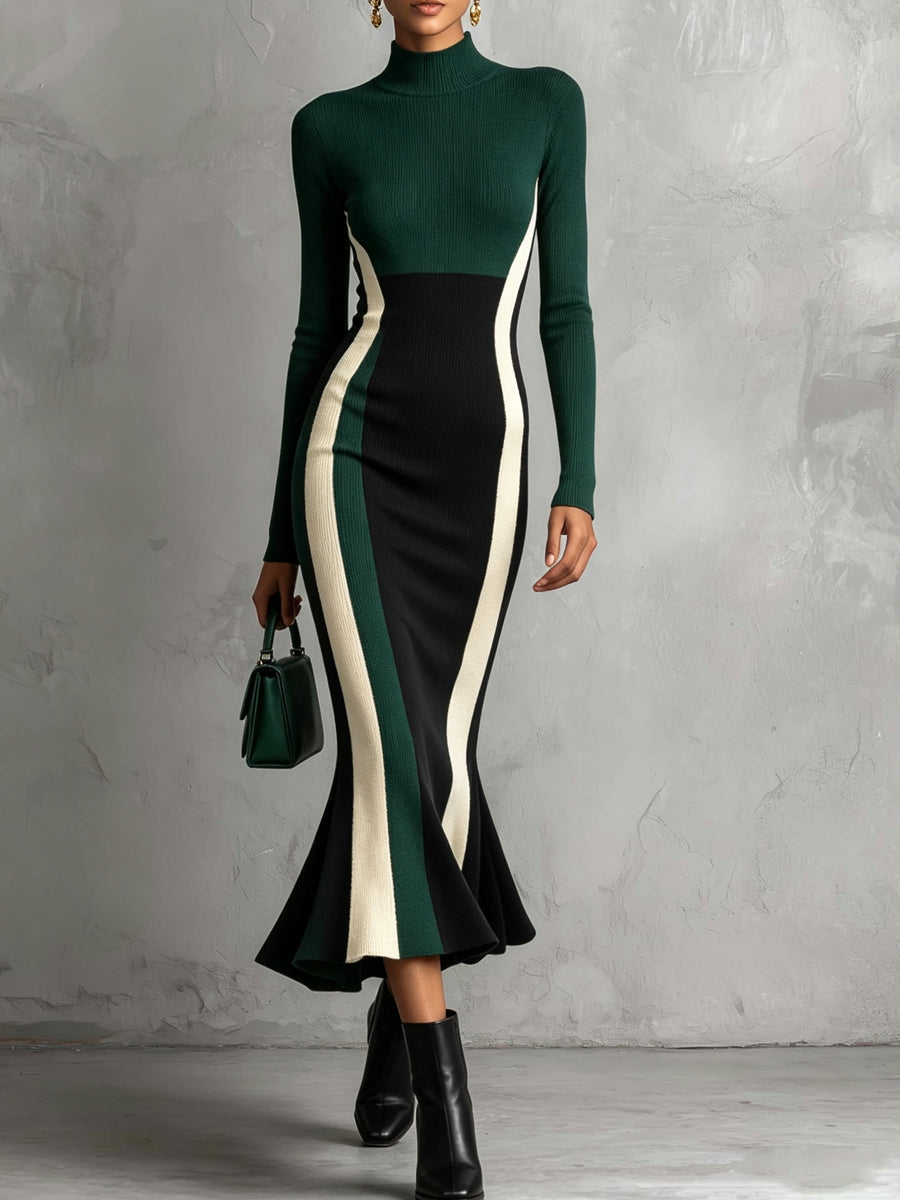 Green Black Mermaid Knit Dress