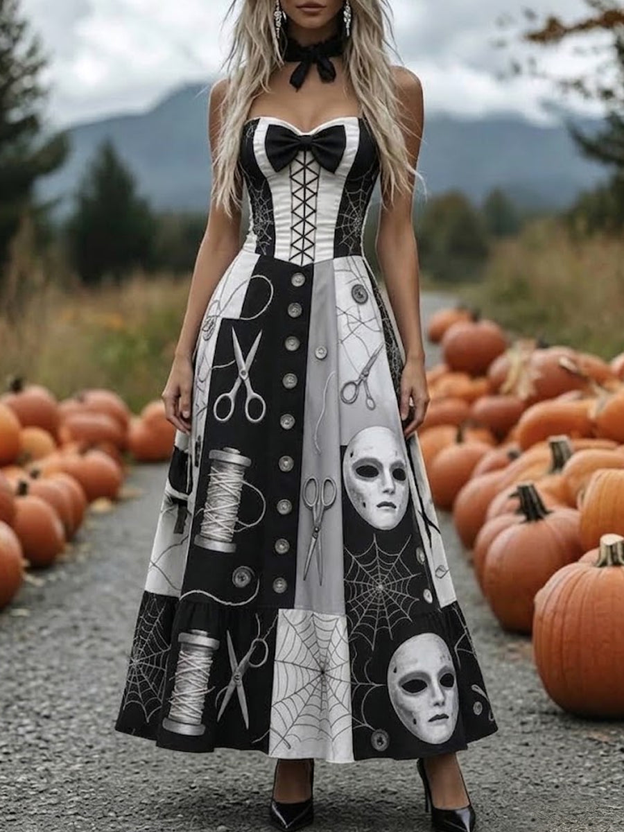 Black White Gothic Sewing Patchwork Corset Dress