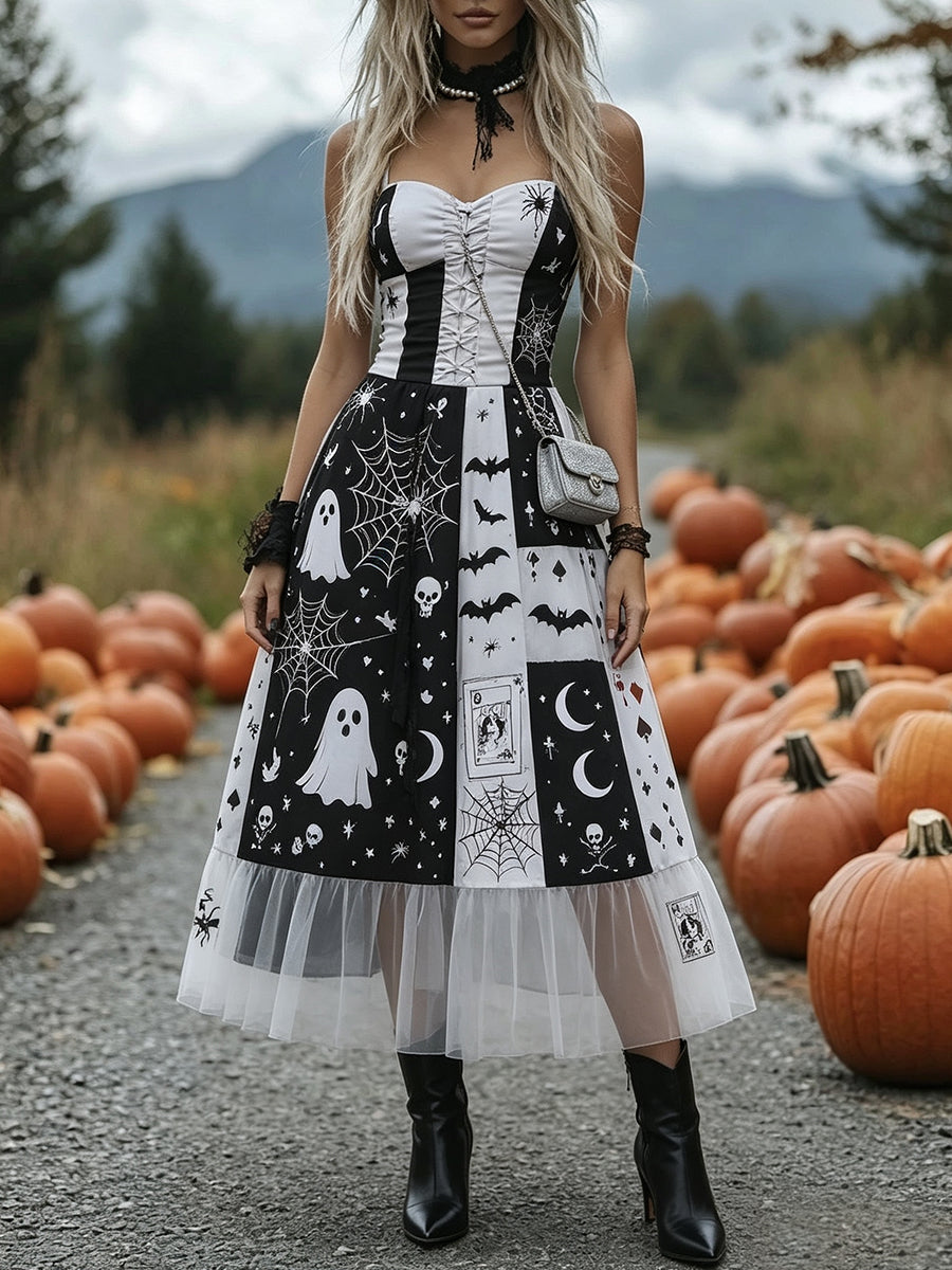 Black White Ghost Tarot Tulle Corset Dress