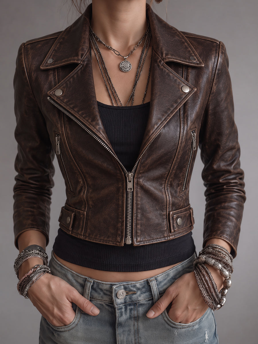 Charcoal Gray Fitted Moto Leather Jacket