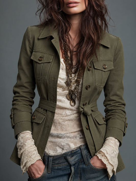Sage Green Belted Utility Jacket