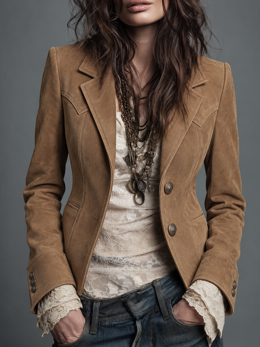 Ivory Longline Leather Blazer