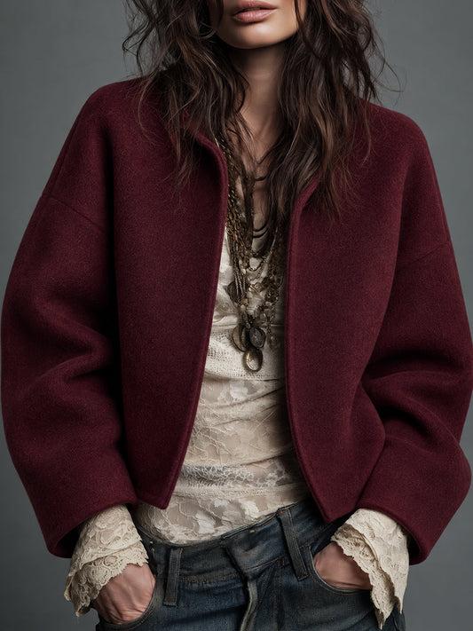 Burgundy Oversized Cocoon Jacket