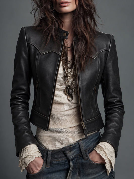 Black Fitted Leather Moto Jacket