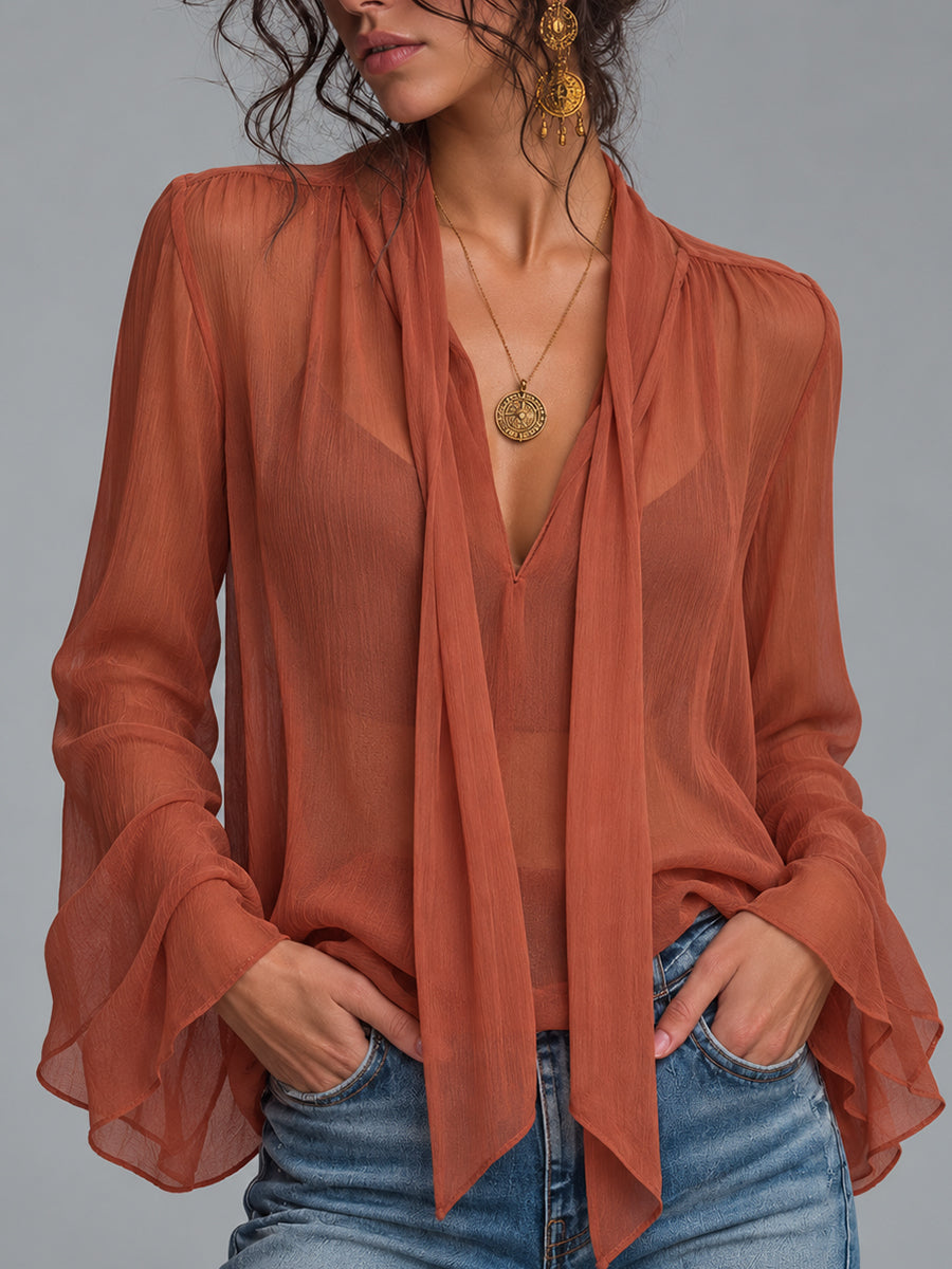 Cream Lace-Trim Babydoll Blouse