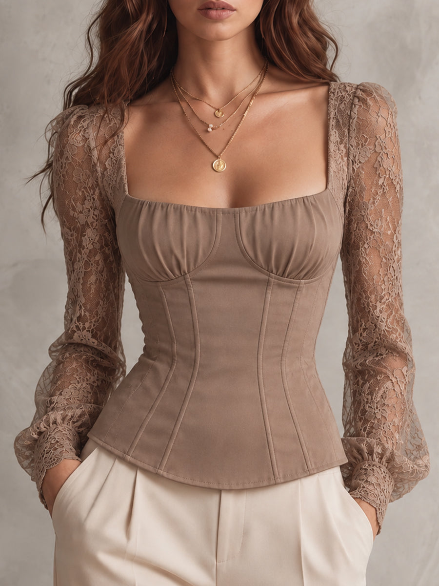 Plum Lace-Trim Peplum Blouse