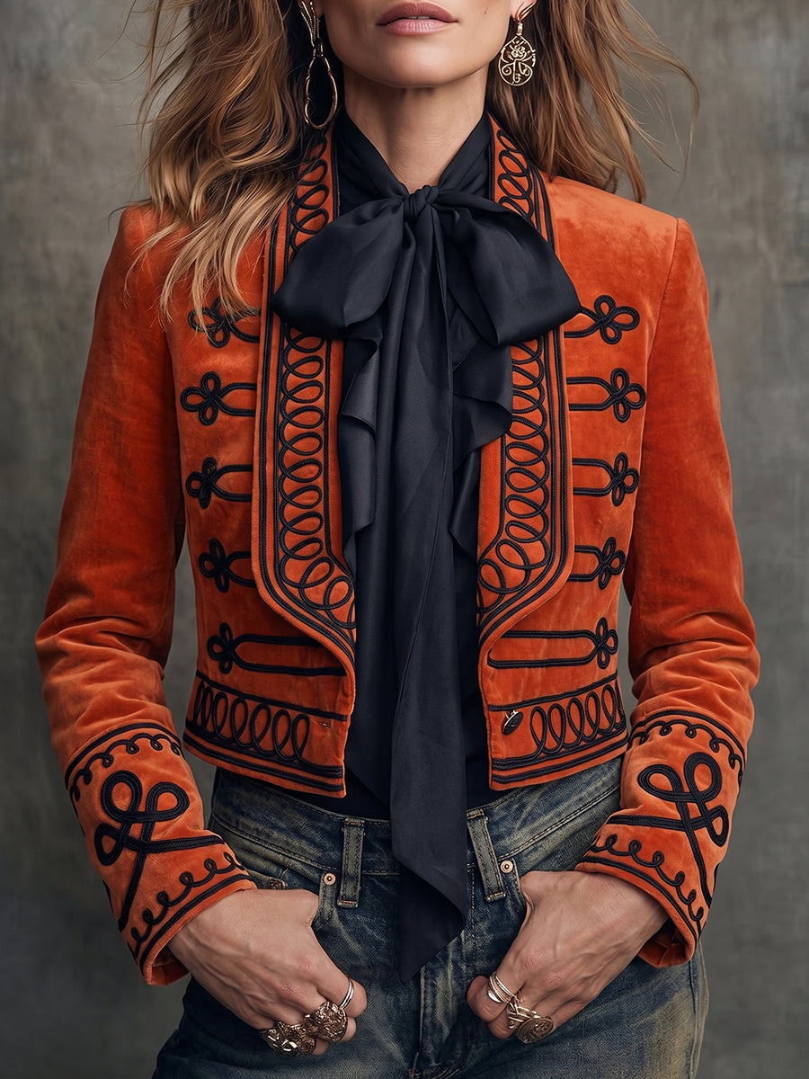 Orange Velvet Embroidered Jacket