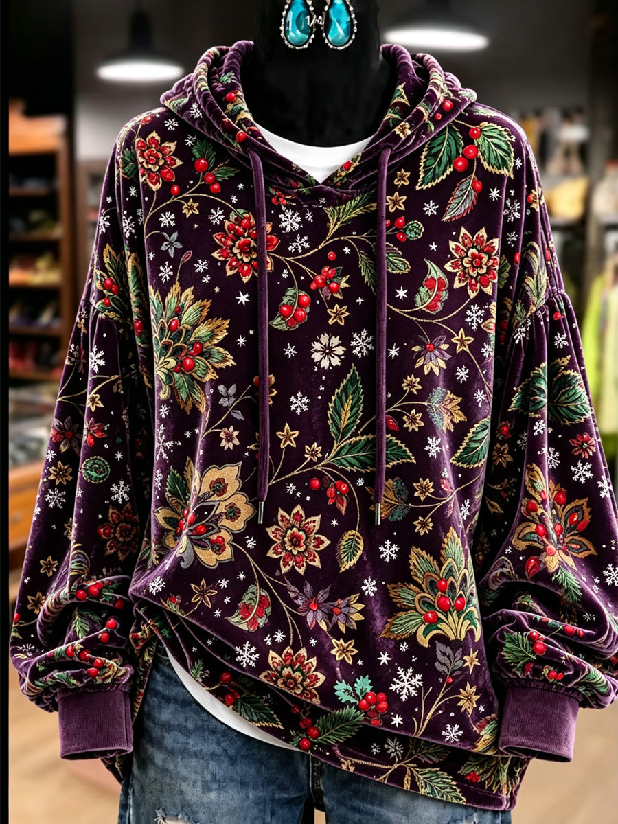 Purple Christmas Floral Hoodie