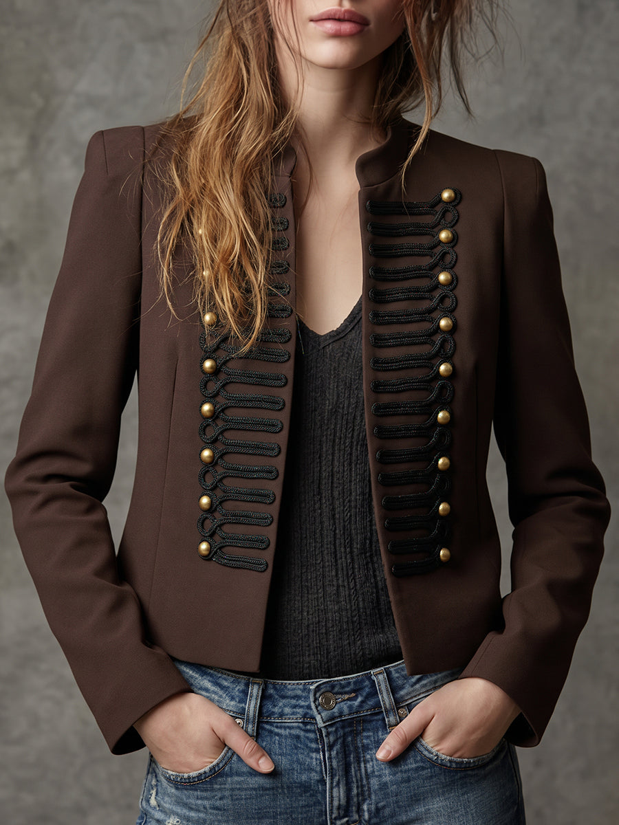 Brown Military Button Front Jacket