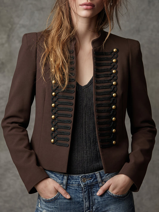 Brown Military Button Front Jacket