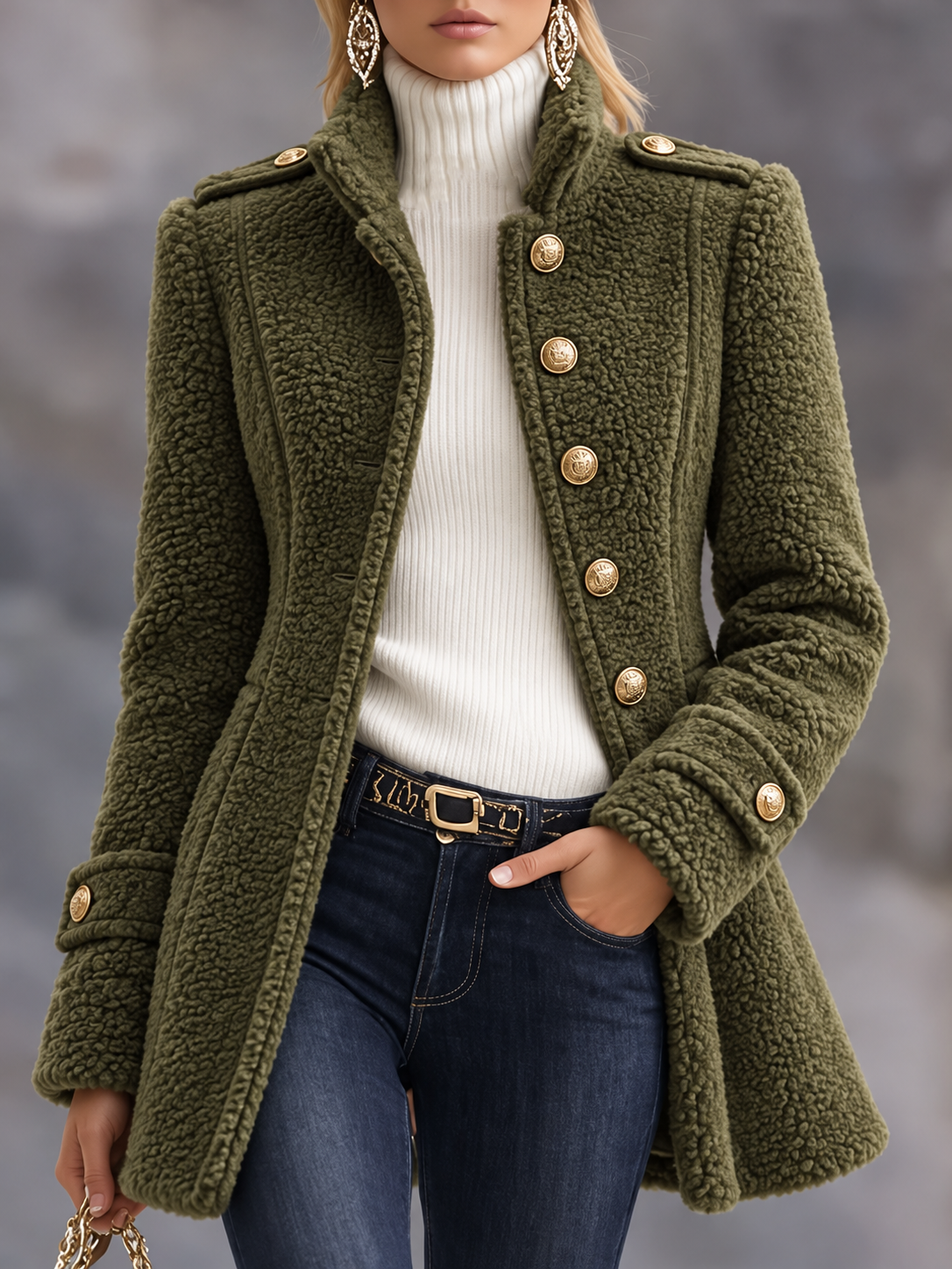 Olive Faux Fur Button Front Coat