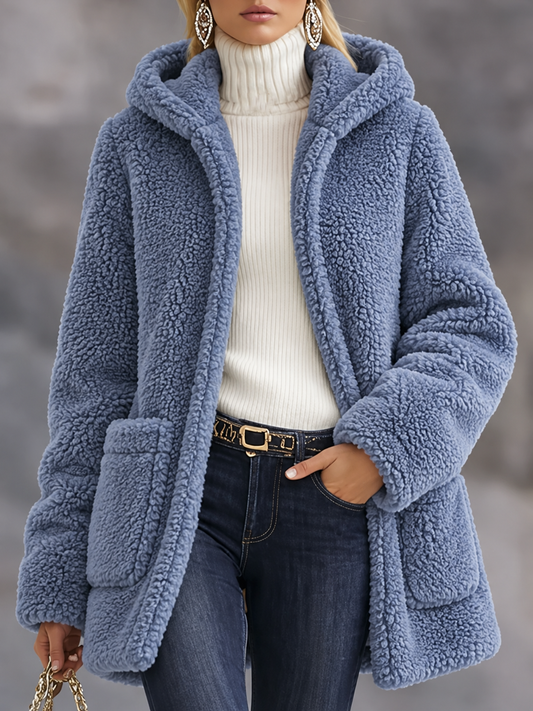 Blue Faux Fur Hooded Coat