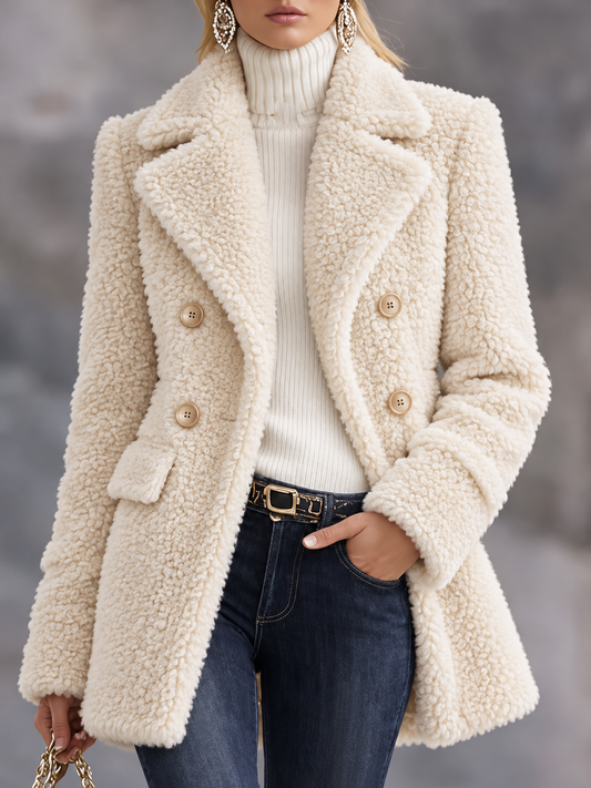 Cream Faux Fur Button Front Coat